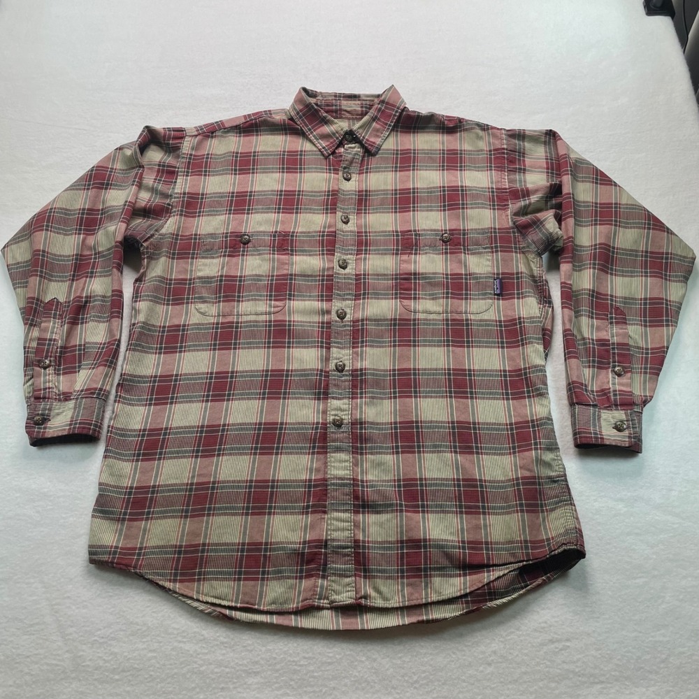 Patagonia Button Down Shirt Men M Red Plaid Organic Pima Cotton Long Sleeve